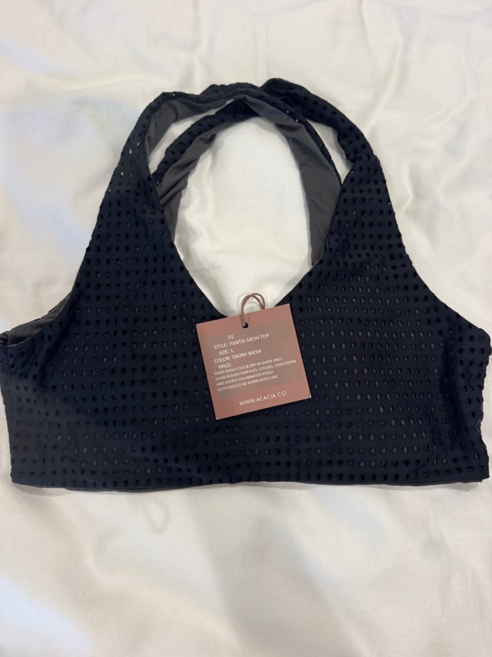 acacia swimwear Black Eyelet Halter Mesh Bralette ebony pantai nwt